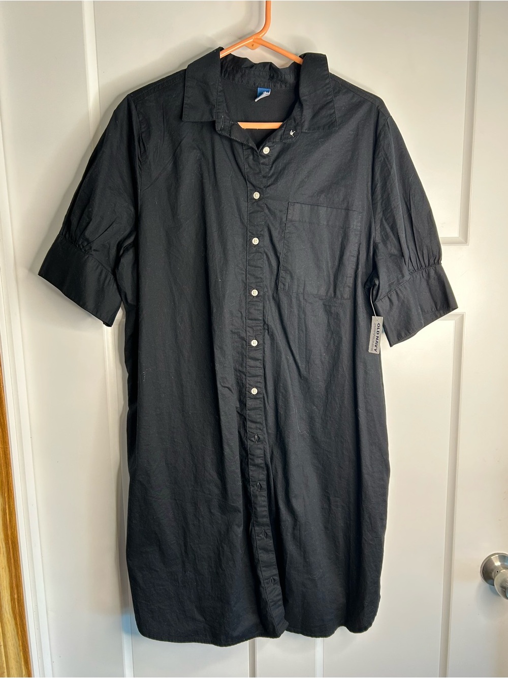 Old Navy Women’s L Shirt Sleeve Button Front Shirt Dress Black Cotton New 2769